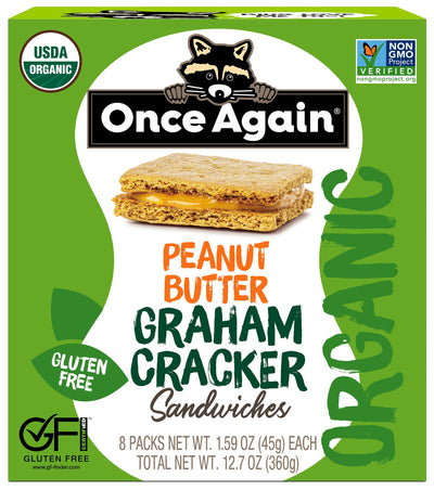 Once Again Crackers Box of 8 Peanut Butter Graham Cracker Sandwiches - Organic, Non-GMO Cracker Snacks