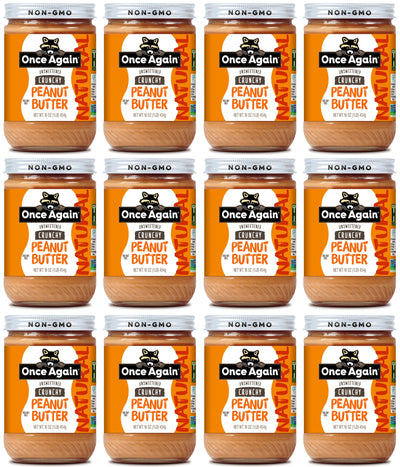 Once Again Nut Butter Peanut Butter 16oz Glass Jar / Case of 12 Natural Crunchy Peanut Butter - Lightly Salted, Unsweetened - 16 oz