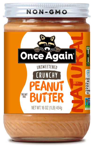 Once Again Nut Butter Peanut Butter 16oz Glass Jar / Each Natural Crunchy Peanut Butter - Lightly Salted, Unsweetened - 16 oz