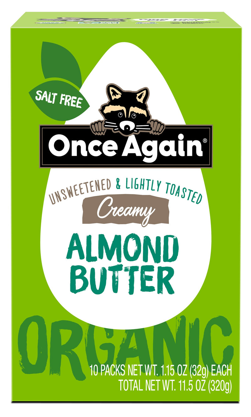 Once Again Almond Butter 1.15oz Squeeze Pack / Box of 10 Organic Creamy Almond Butter, Lightly Toasted - Salt Free, Unsweetened - 1.15 oz Squeeze Packs, 10 Count