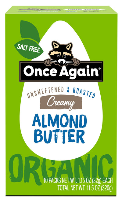 Once Again Almond Butter 1.15oz Squeeze Pack / Box of 10 Organic Creamy Almond Butter, Roasted - Salt Free, Unsweetened - 1.15 oz Squeeze Packs, 10 Count