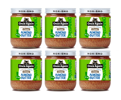 Once Again Almond Butter 12oz Glass Jar / Case of 6 Organic Creamy Almond Butter, Roasted - Salt Free, Unsweetened - 12 oz