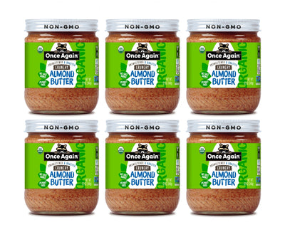 Once Again Almond Butter 12oz Glass Jar / Case of 6 Organic Crunchy Almond Butter, Roasted - Salt Free, Unsweetened - 12 oz