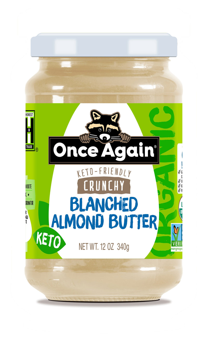 Once Again Almond Butter 12oz Glass Jar / Each Organic Crunchy Blanched Almond Butter - Salt Free, Unsweetened - 12 oz