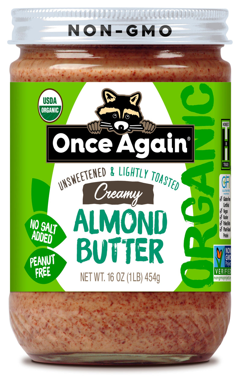 Once Again Almond Butter Organic Creamy Almond Butter, Lightly Toasted - Salt Free, Unsweetened - 16 oz