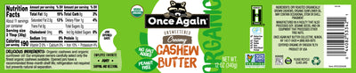 Once Again Cashew Butter Organic Cashew Butter - Unsweetened - 12 oz