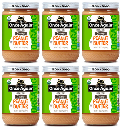 Once Again Peanut Butter 16oz Glass Jar / Case of 6 Organic Creamy Peanut Butter - Lightly Salted, Unsweetened - 16 oz