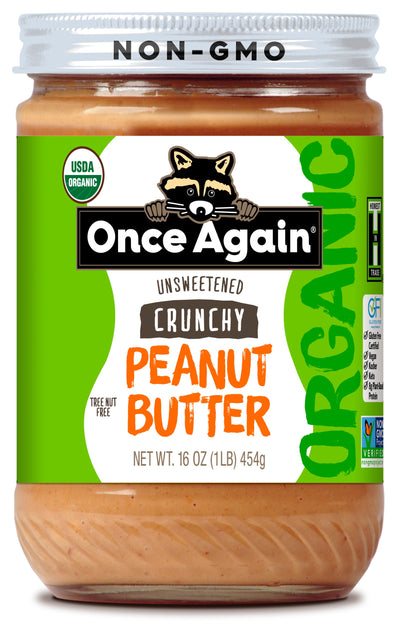 Once Again Peanut Butter 16oz Glass Jar / Each Organic Crunchy Peanut Butter - Lightly Salted, Unsweetened - 16 oz