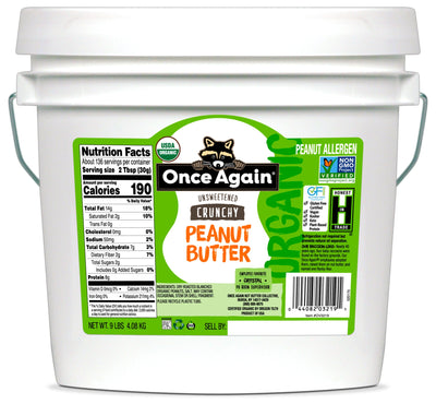 Once Again Peanut Butter 9 lbs Bucket / Each Organic Crunchy Peanut Butter - Lightly Salted, Unsweetened - 9 lbs