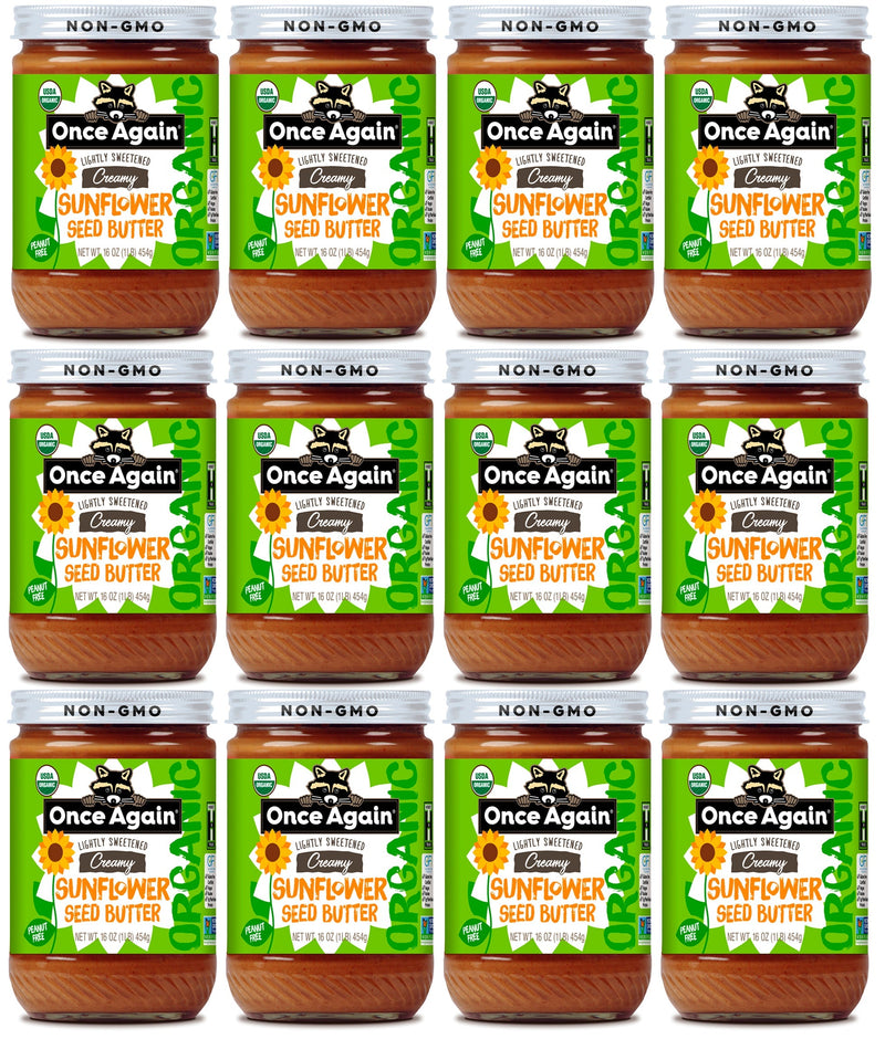 Once Again Sunflower Butter 16oz Glass Jar / Case of 12 Organic Sunflower Butter - Lightly Salted & Sweetened - Peanut Free - 16 oz