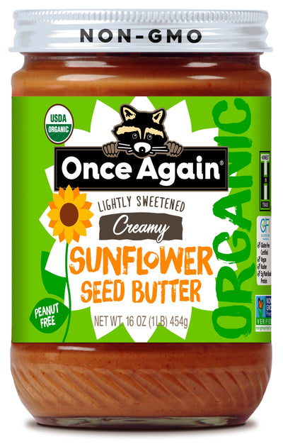 Once Again Sunflower Butter 16oz Glass Jar / Each Organic Sunflower Butter - Lightly Salted & Sweetened - Peanut Free - 16 oz