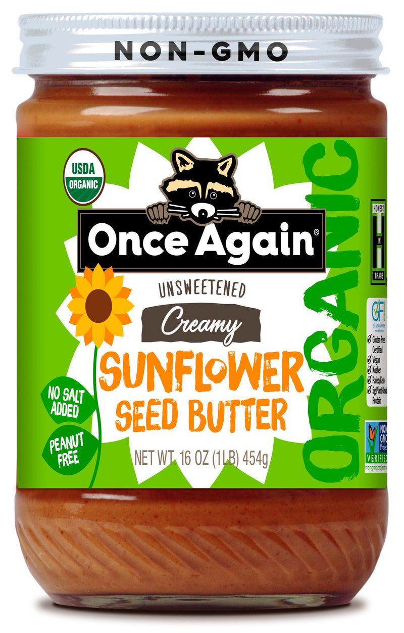 Once Again Sunflower Butter 16oz Glass Jar / Each Organic Sunflower Butter - Salt Free, Unsweetened - Peanut Free - 16 oz
