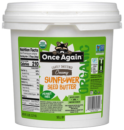 Once Again Sunflower Butter 5 lbs Bucket / Each Organic Sunflower Butter - Lightly Salted & Sweetened - Peanut Free - 5 lbs Pantry Pack Bucket