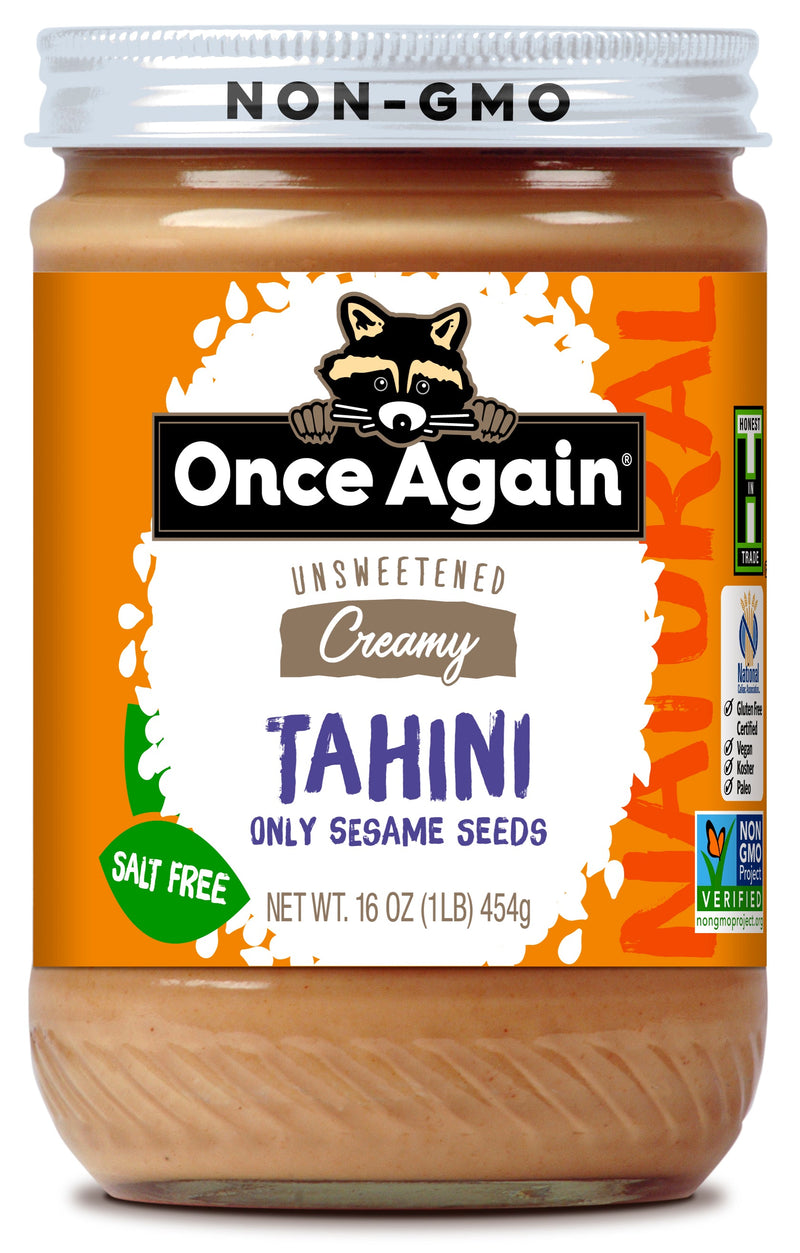 Once Again Tahini 16oz Glass Jar / Each Natural Sesame Tahini - Salt Free, Unsweetened - 16 oz