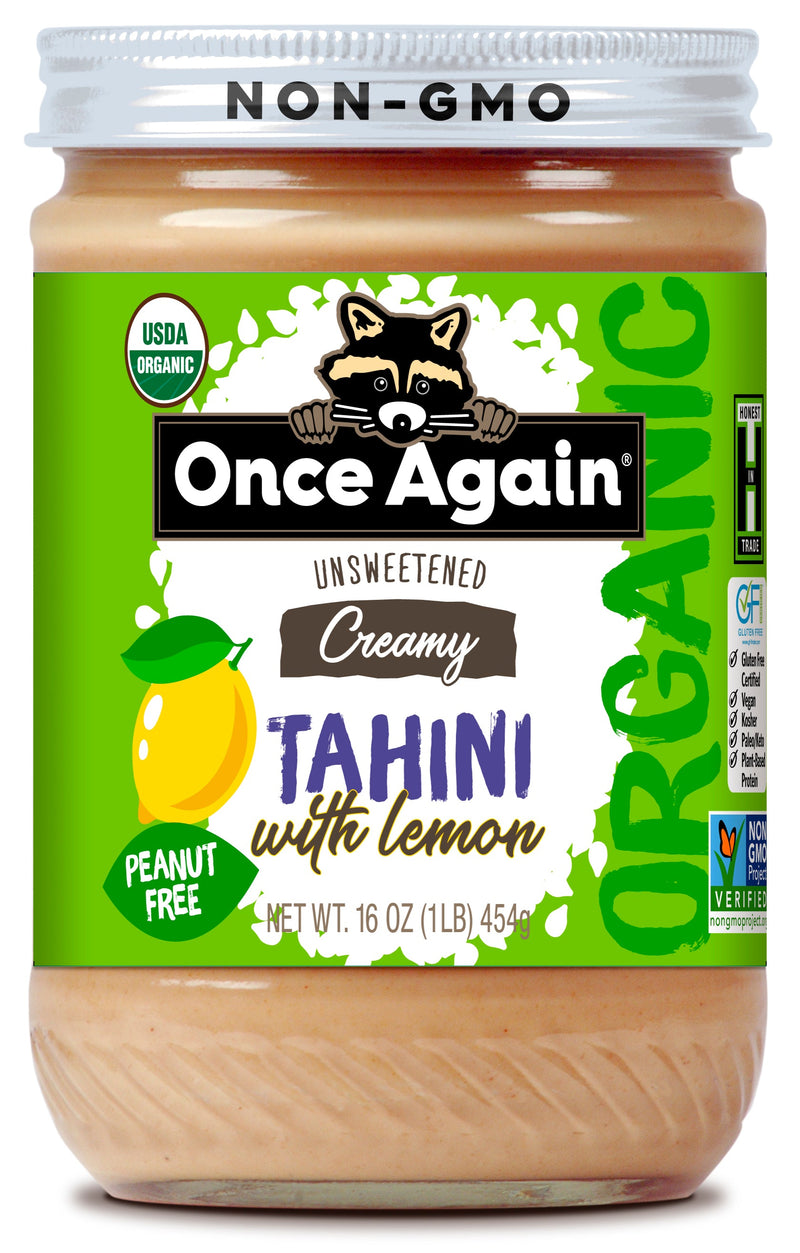 Once Again Tahini 16oz Glass Jar / Each Organic Sesame Tahini with Lemon - Salt Free, Unsweetened - 16 oz