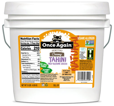 Once Again Tahini 9 lbs Bucket / Each Natural Sesame Tahini - Salt Free, Unsweetened - 9 lbs